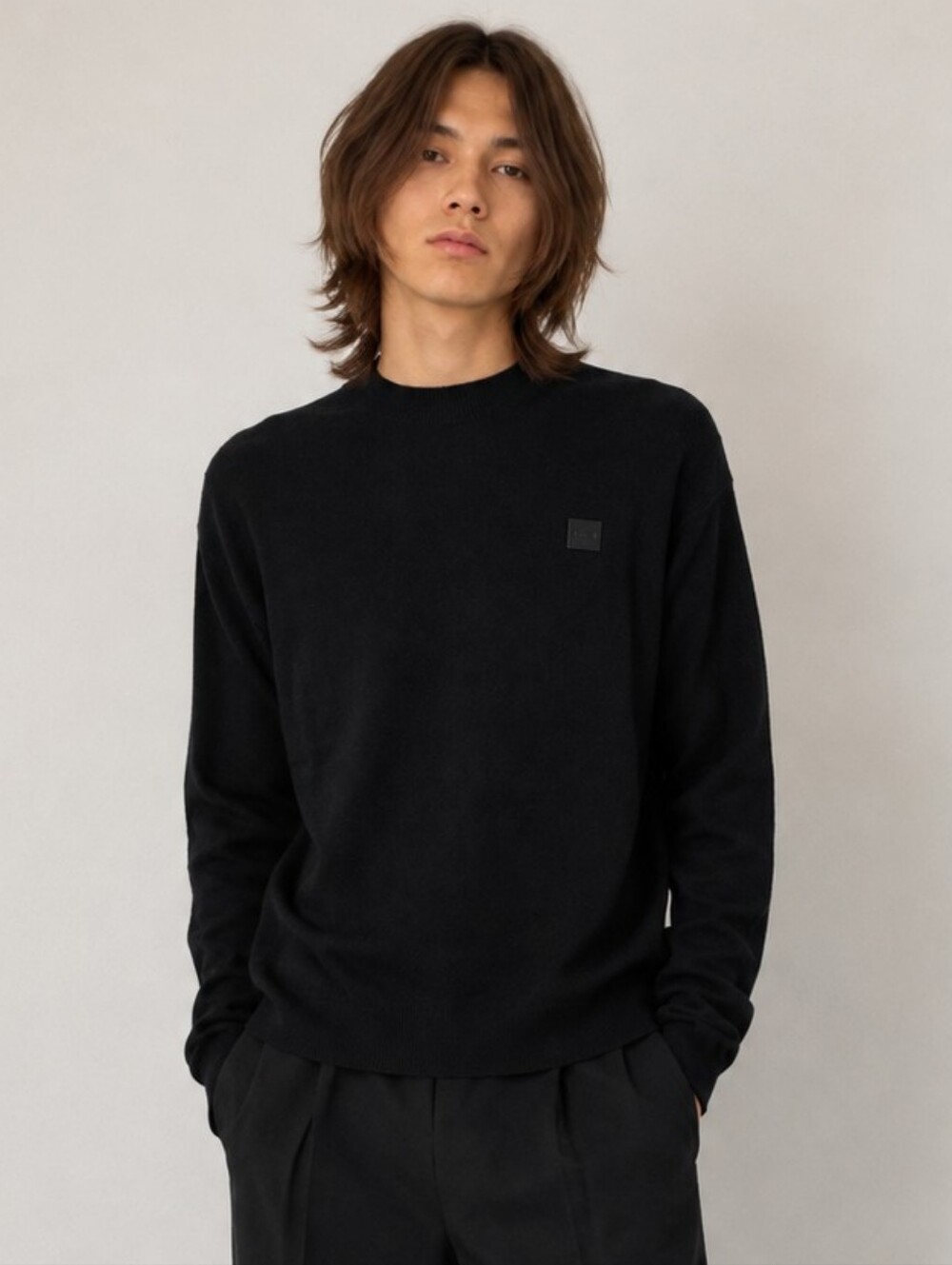 Acne Studios Black Wool Face Patch Sweater XXL Shrunken Fits L